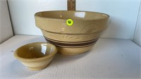 2PC ANTIQUE STONEWARE POTTERY 12IN MIXING BOWL LOT