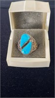 VINTAGE SILVER & TURQUOISE RING SIZE 9.75 6.7GRAMS