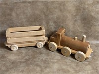 Wood Train Engine and Box Car