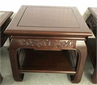 Asian Side Table with Carved Floral Accents &
