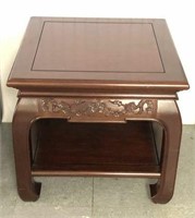 Asian Side Table with Carved Floral Accents &