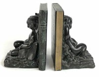 Pair of Cast Bronze Cherub Bookends