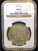 1922. NGC MS62 Silver Peace Dollar