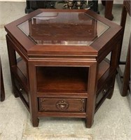 Hexagonal Asian Side Table with Double Side Drawer