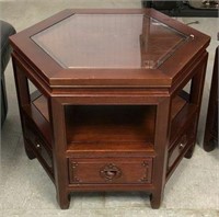 Hexagonal Asian Side Table with Double Side Drawer