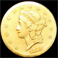 1855-S $20 Gold Double Eagle LIGHTLY CIRCULATED