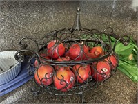 Wire frame basket with artificial fruit