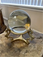 Crystal ball with brass ball holder