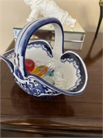 Blue porcelain basket with plastic candies