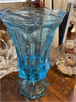 Aqua blue coin glass vase