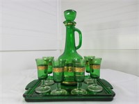 Vintage Emerald Green Boheiam Decanter Glass Set