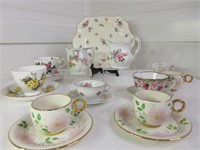 Vintage Tea Cups and Saucers with Old Hall Plate