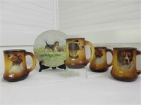 Vintage Dog Mugs with Hand Painted Dog Charger