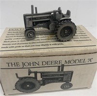 John Deere model A pewter tractor with original