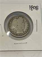 1898 VG-F Grade Barber Quarter Dollar