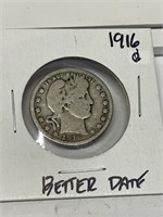 1916 d Better Date Barber Quarter Dollar