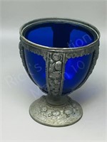 Pewter/ Blue glass chalice- 5.5" tall