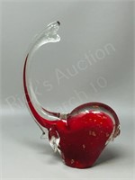 Art glass elephant- red w/ gold flecks- 10" tall