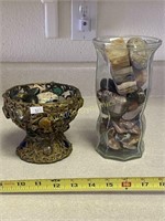 Two Containers of Polished Stone & Petrified Wood