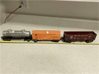 Three Lionel Train Cars, Sunco, Baby Ruth & Dump