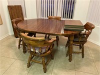 Solid Wood Dining Table w/ 4 Chairs, 2 Leaf, Pads