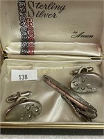 Sterling Silver Cuff Links & Tie Clip, by Anson