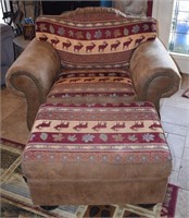 Brown Micro Suede/Wildlife Arm Chair w/ Ottoman