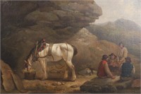 GEORGE MORLAND "STOPPING FOR A MEAL" OIL PAINTING