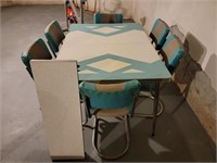 Vintage Teal Patterned Kitchen Table & 6 Chairs