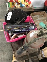 Saws, old fire extinguisher, misc