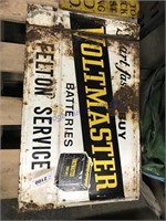 Voltmaster tin sign, rusted, 15x24