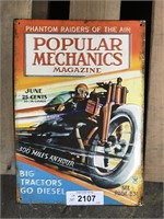 Popular mechanics tin sign, 9x13"