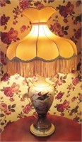 PAIR 1940'S CERAMIC TABLE LAMPS WITH SILK SHADES