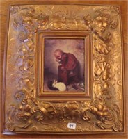 "CHILD WITH BUNNY" PRINT - GOLD FRAME