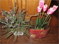 2 TIN BOXES W/ARTIFICIAL FLOWERS