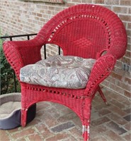 2 WICKER CHAIRS - RED - SOME DAMAGE