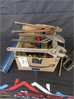 Box of Misc. Wrenches, Hand Tools, Caulking Gun