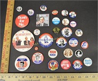 30 Pinback Buttons Including Political