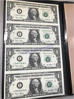 sheet of 4 uncut 1 dollar bills