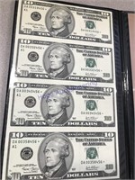sheet of 4 uncut 10 dollar bills