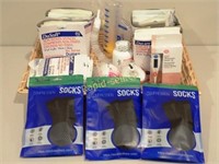 Basket of Medical Supplies & Compression Socks