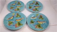 4 G.S. Zell German Majolica Bird and Berry Plates