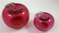 2 RED GLASS APPLE PAPERWEIGHTS Cranberry Red