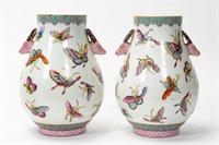 PAIR, CHINESE REPUBLIC FAMILLE ROSE BUTTERFLY VASE