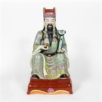 CHINESE FAMILLE ROSE SEATED PORCELAIN FIGURE