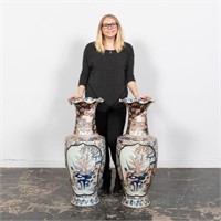 MONUMENTAL PAIR OF JAPANESE IMARI FLOOR VASES