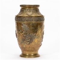 WELL CAST, CHINESE GILT BRONZE GUARDIAN LION VASE
