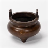 CHINESE, SMALL BRONZE TRIPOD CENSER, MARKED