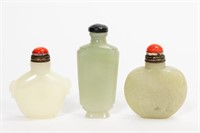 GROUP OF THREE CHINESE SNUFF BOTTLES, NEPHRITE