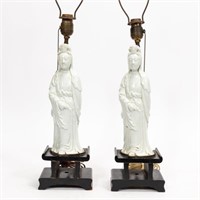 PAIR, CHINESE QUANYIN BLANC DE CHINE LAMPS